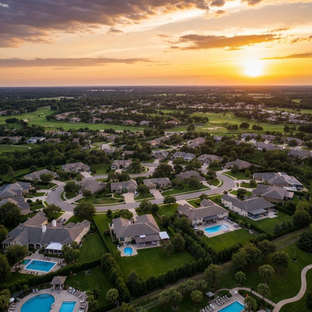 Aerial drone photograph of a residential neighborhood