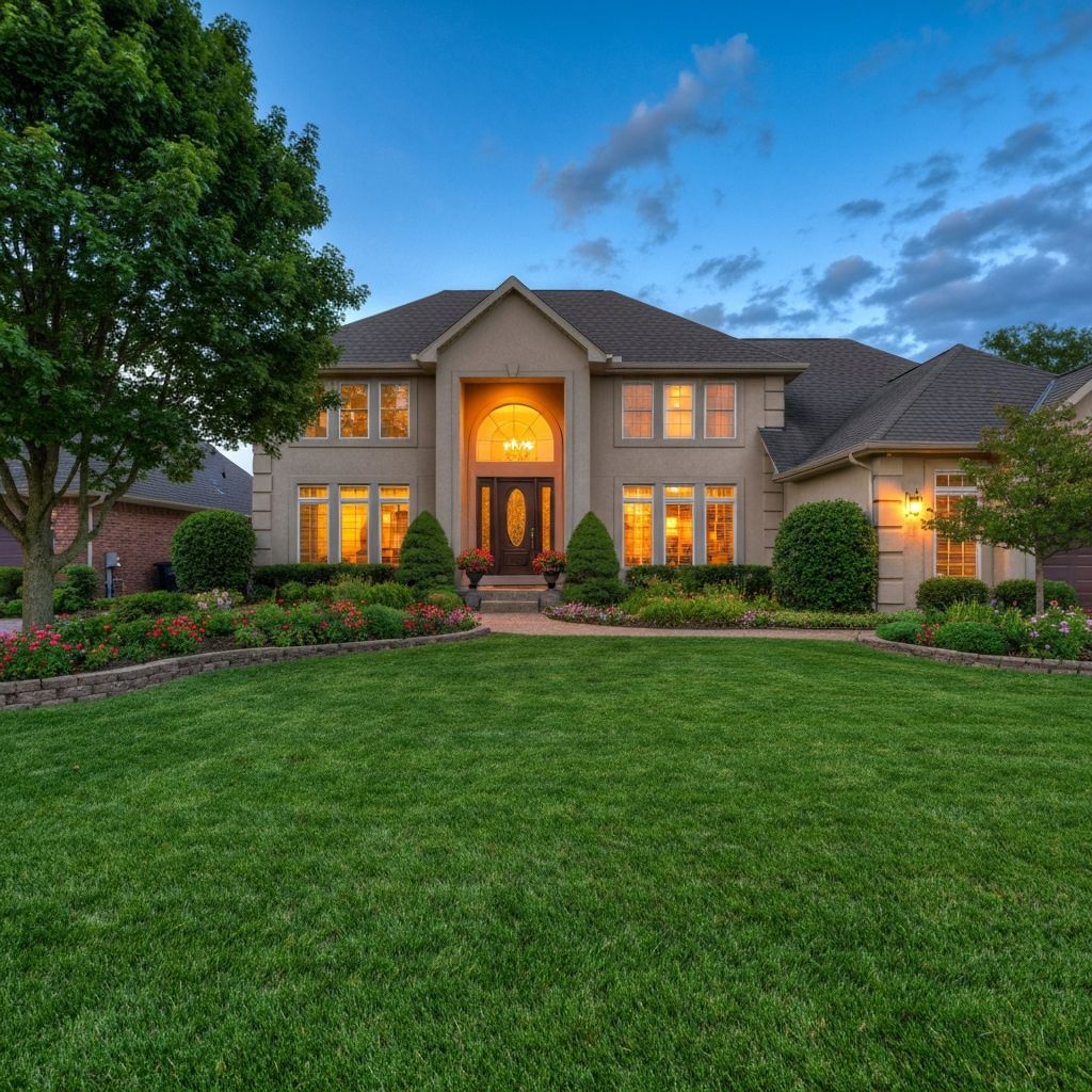 Professional exterior photograph of a suburban home